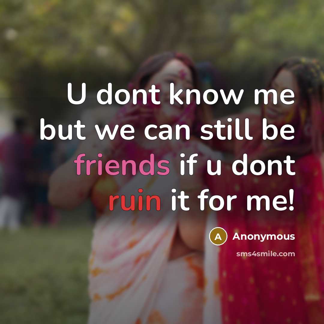 “U dont know me but we can still be friends if u dont ruin it for me!” quote by Anonymous