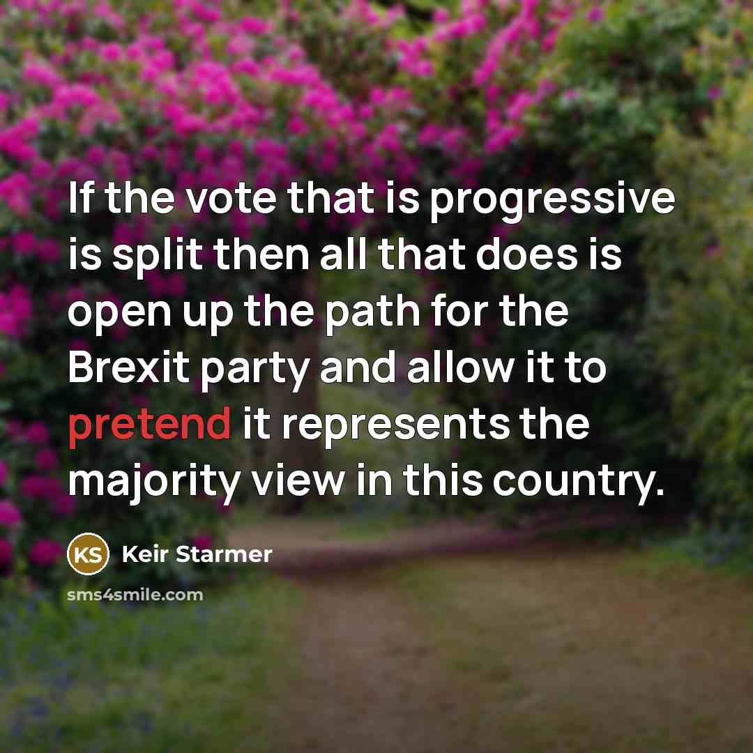“If the vote that is progressive is split then all that does is open up the path for the Brexit party and allow it to pretend it represents the majority view in this country.” quote by Keir Starmer