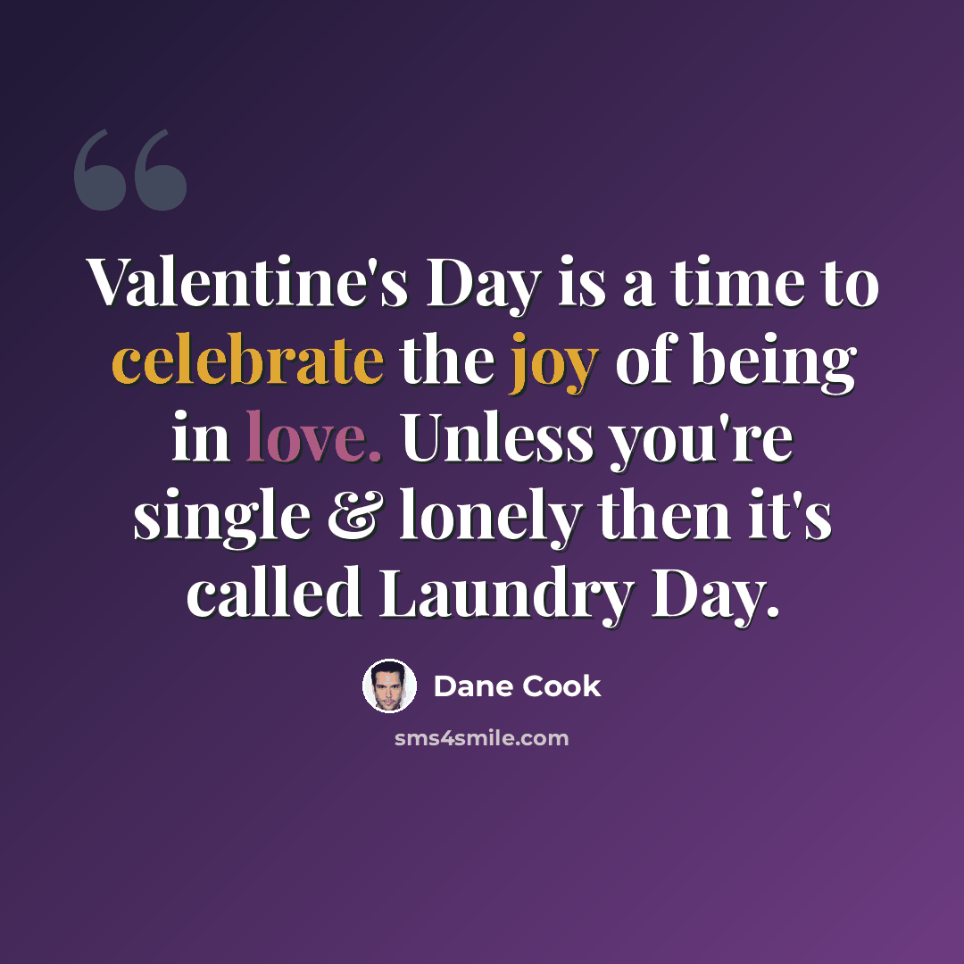 “Valentine's Day is a time to celebrate the joy of being in love. Unless you're single & lonely then it's called Laundry Day.” quote by Dane Cook
