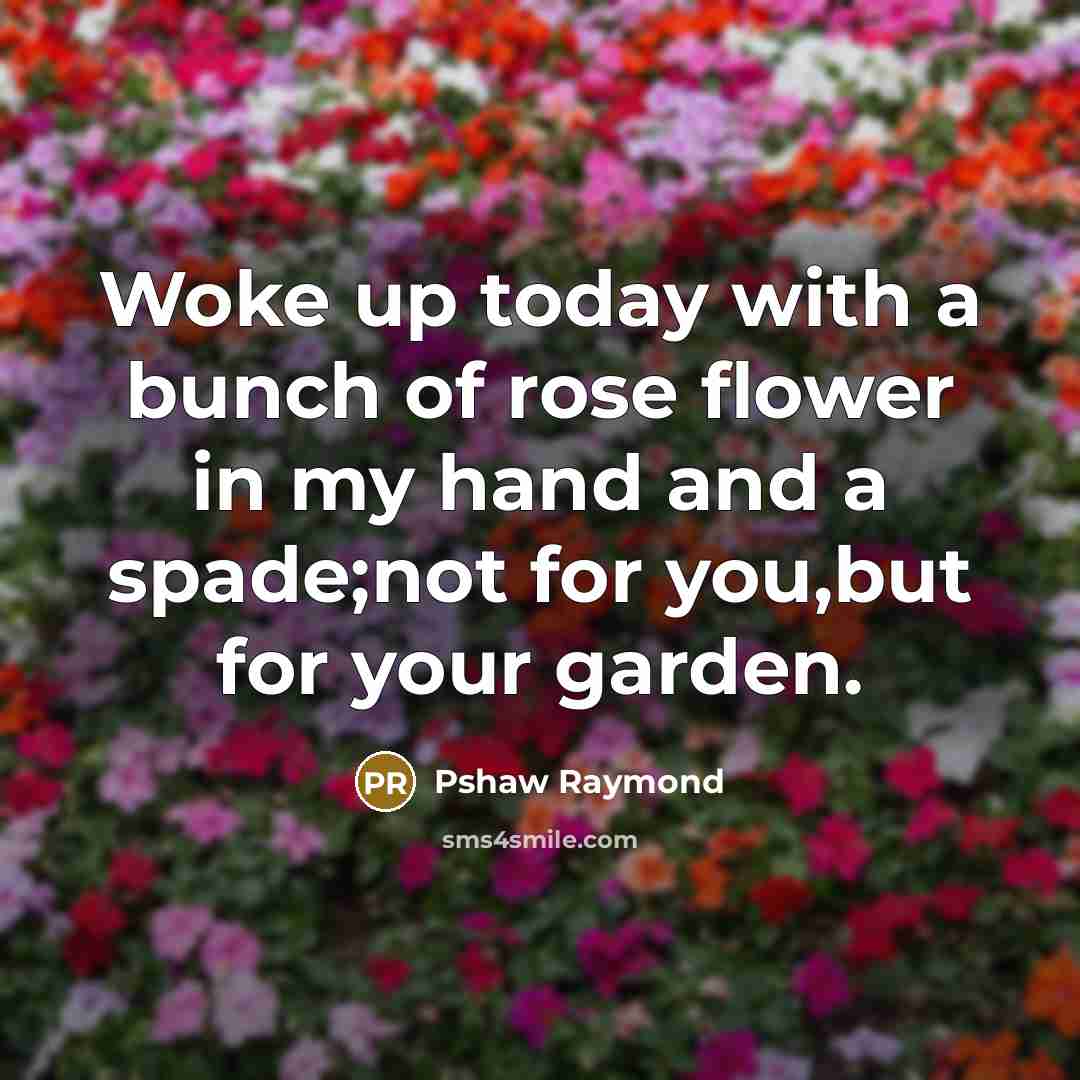 “Woke up today with a bunch of rose flower in my hand and a spade;not for you,but for your garden.” quote by Pshaw Raymond