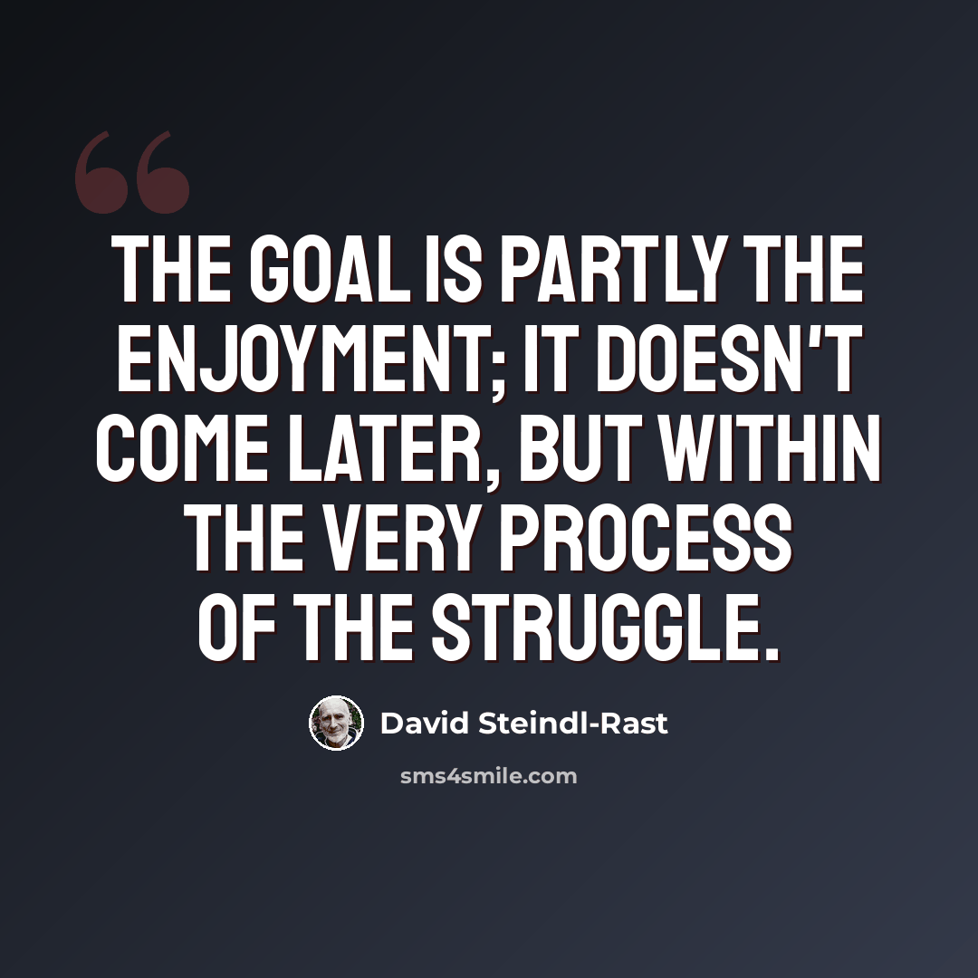 “The goal is partly the enjoyment; it doesn't come later, but within the very process of the struggle.” quote by David Steindl-Rast