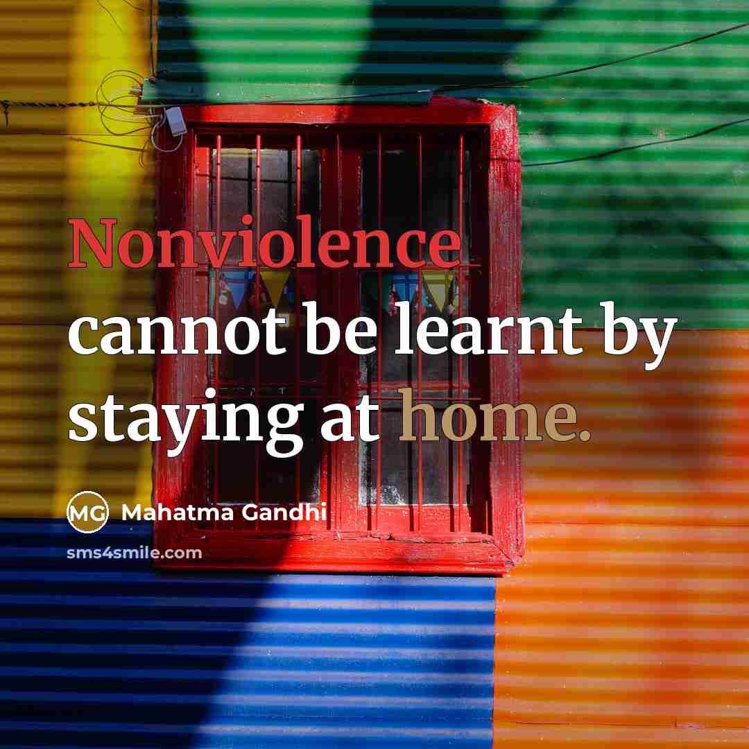 “Nonviolence cannot be learnt by staying at home.” quote by Mahatma Gandhi