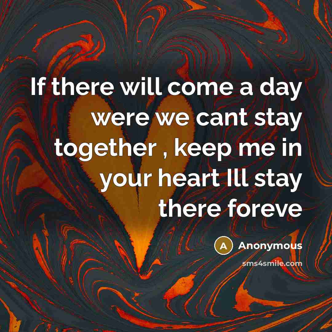 “If there will come a day were we cant stay together , keep me in your heart Ill stay there foreve” quote by Anonymous