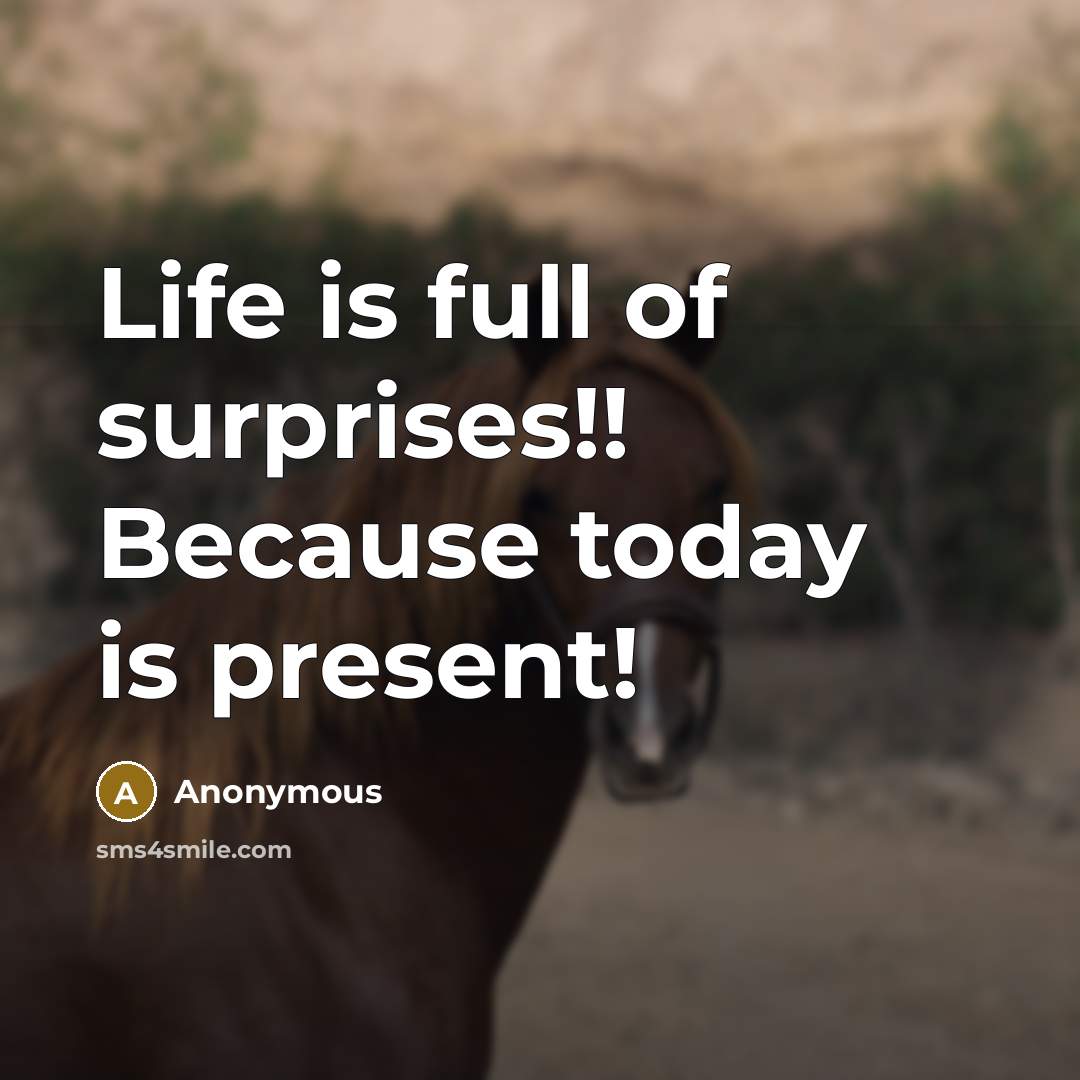 “Life is full of surprises!! Because today is present!” quote by Anonymous