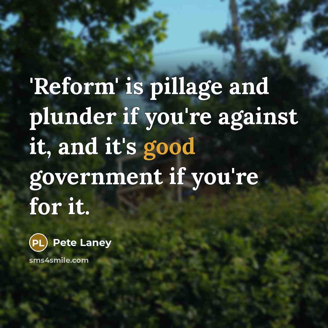 “'Reform' is pillage and plunder if you're against it, and it's good government if you're for it.” quote by Pete Laney