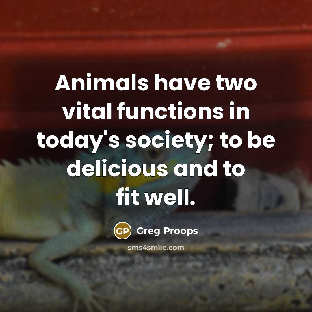“Animals have two vital functions in today's society; to be delicious and to fit well.” quote by Greg Proops