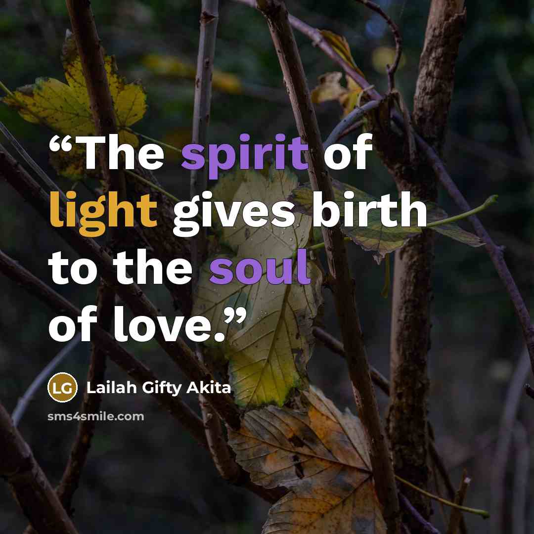“The spirit of light gives birth to the soul of love.” quote by Lailah Gifty Akita