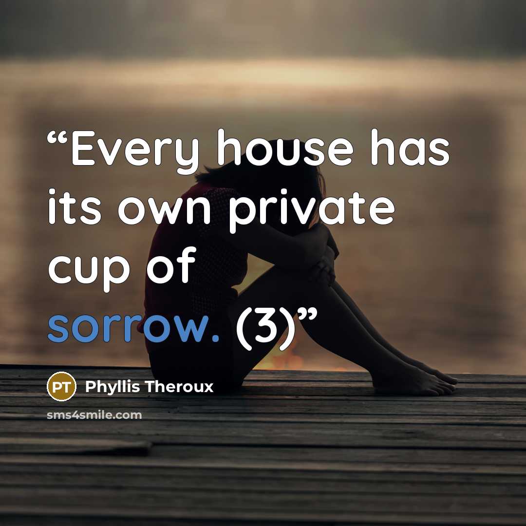 “Every house has its own private cup of sorrow. (3)” quote by Phyllis Theroux