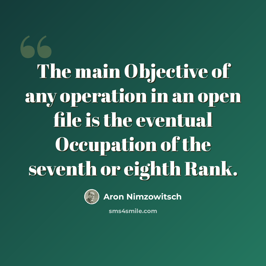 “The main Objective of any operation in an open file is the eventual Occupation of the seventh or eighth Rank.” quote by Aron Nimzowitsch