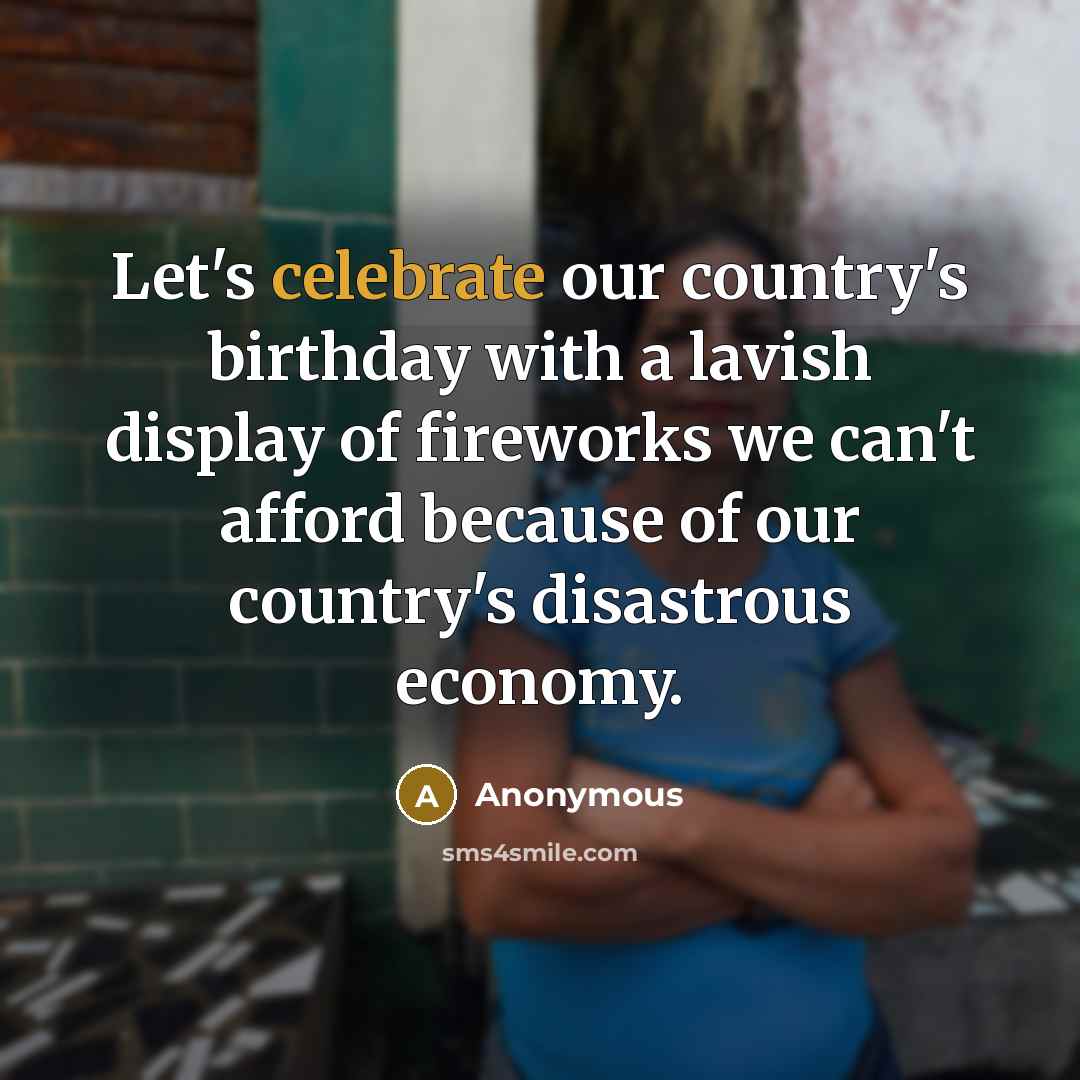 “Let's celebrate our country's birthday with a lavish display of fireworks we can't afford because of our country's disastrous economy.” quote by Anonymous