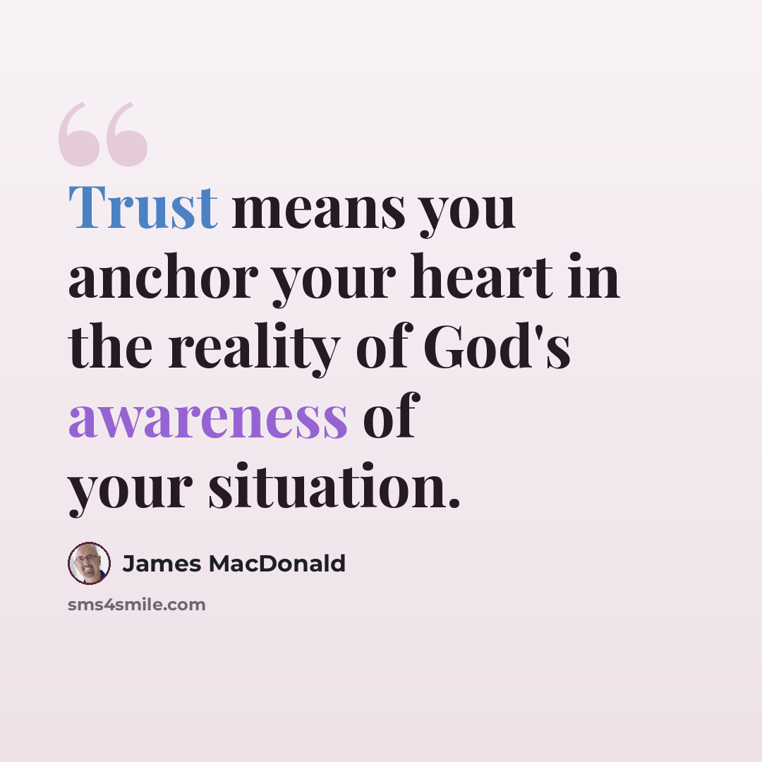 “Trust means you anchor your heart in the reality of God's awareness of your situation.” quote by James MacDonald