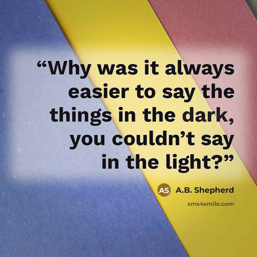 “Why was it always easier to say the things in the dark, you couldn’t say in the light?” quote by A.B. Shepherd