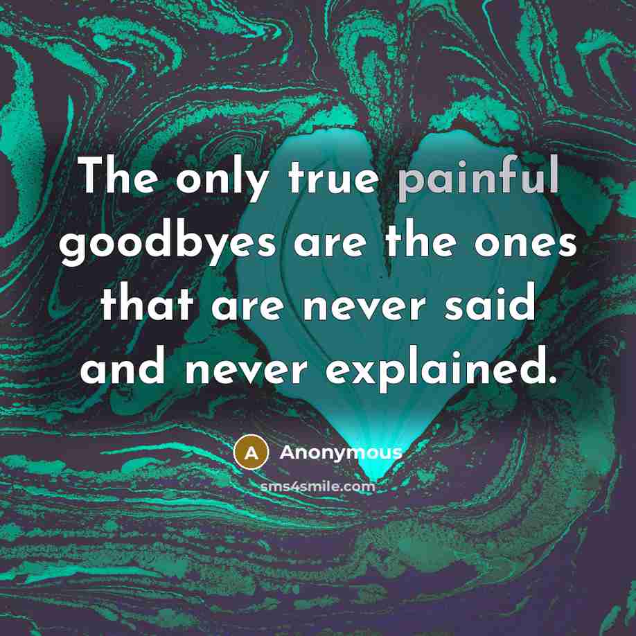 “The only true painful goodbyes are the ones that are never said and never explained.” quote by Anonymous