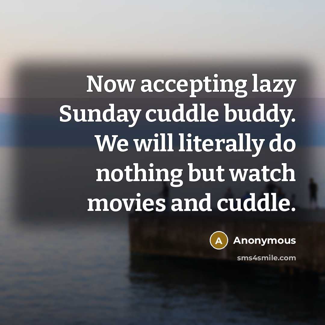 “Now accepting lazy Sunday cuddle buddy. We will literally do nothing but watch movies and cuddle.” quote by Anonymous