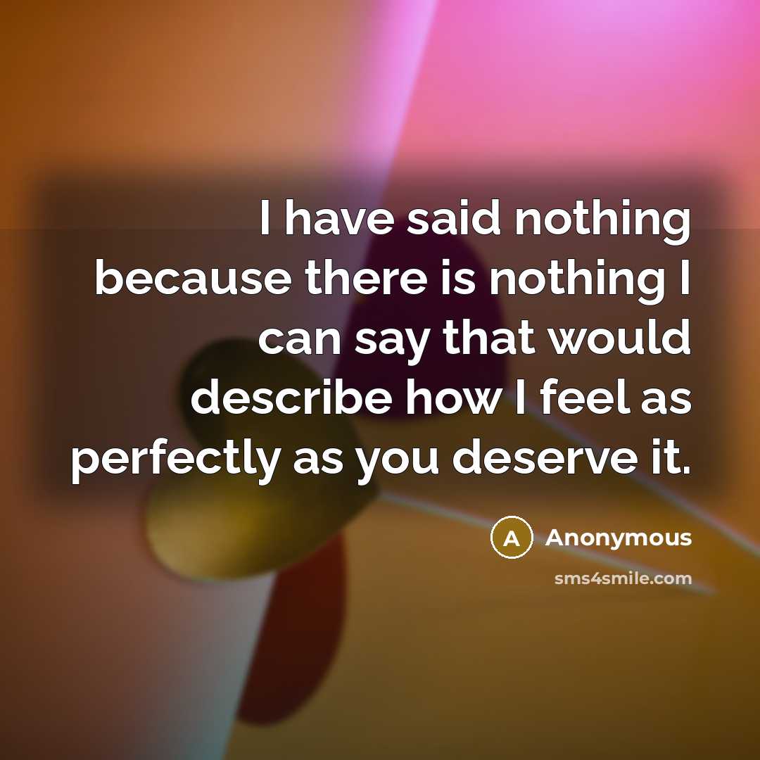 “I have said nothing because there is nothing I can say that would describe how I feel as perfectly as you deserve it.” quote by Anonymous