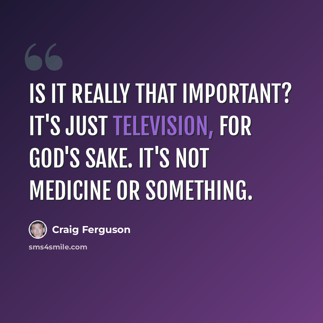 “Is it really that important? It's just television, for God's sake. It's not medicine or something.” quote by Craig Ferguson