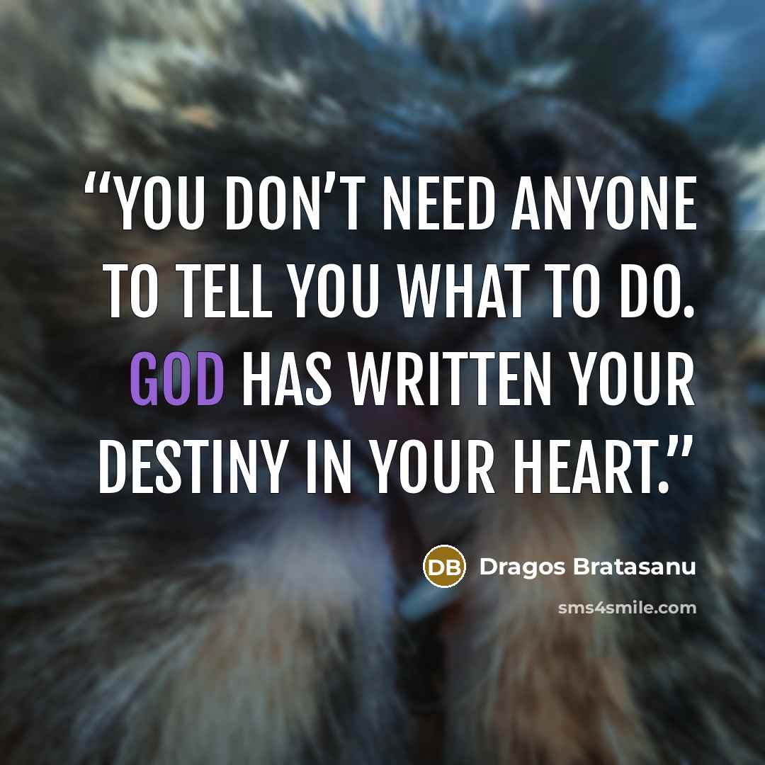 “You don’t need anyone to tell you what to do. God has written your destiny in your heart.” quote by Dragos Bratasanu