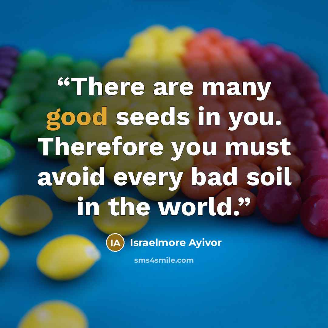 “There are many good seeds in you. Therefore you must avoid every bad soil in the world.” quote by Israelmore Ayivor