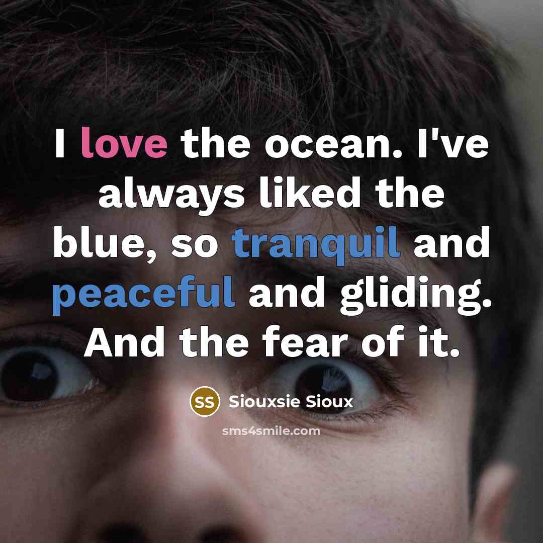 “I love the ocean. I've always liked the blue, so tranquil and peaceful and gliding. And the fear of it.” quote by Siouxsie Sioux