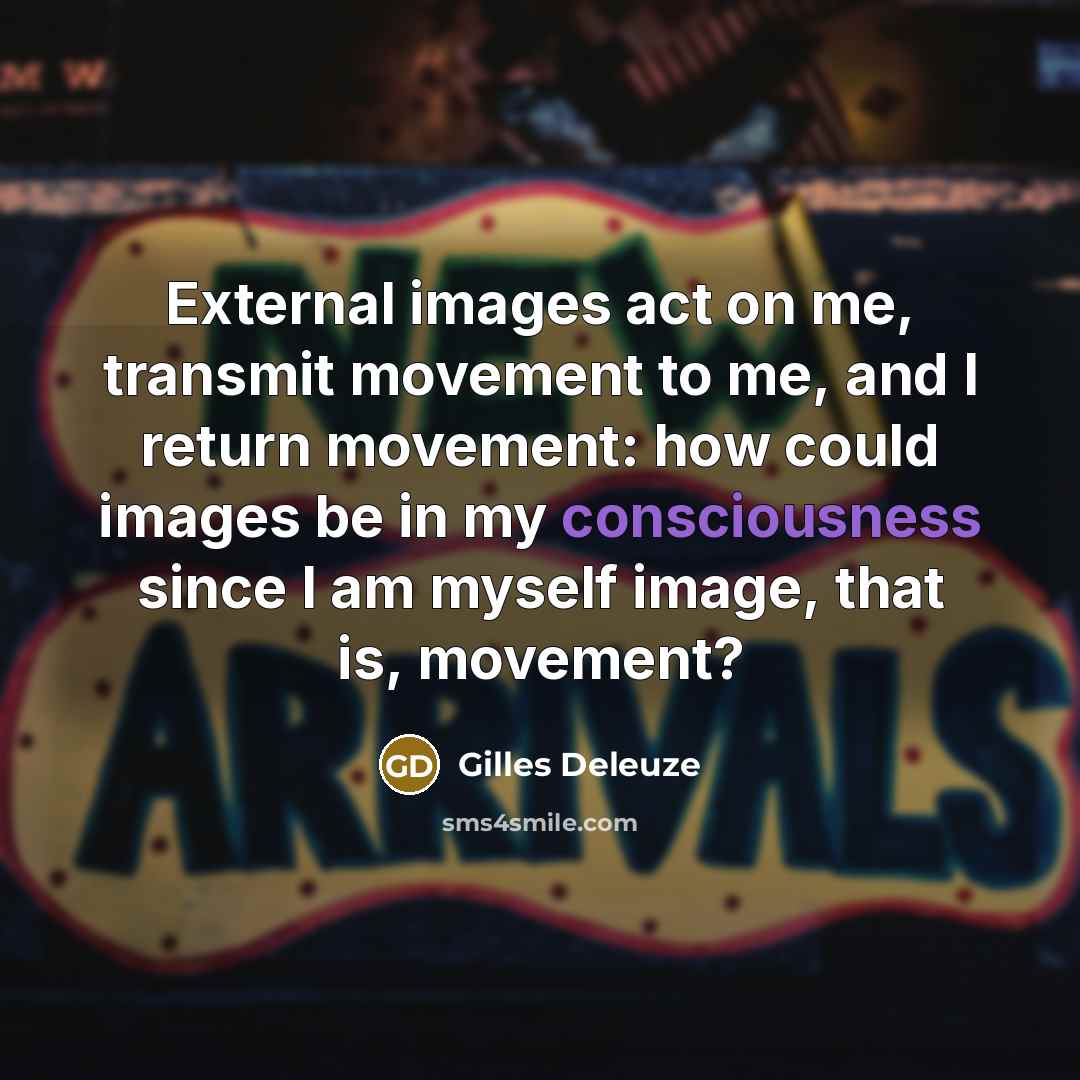 “External images act on me, transmit movement to me, and I return movement: how could images be in my consciousness since I am myself image, that is, movement?” quote by Gilles Deleuze