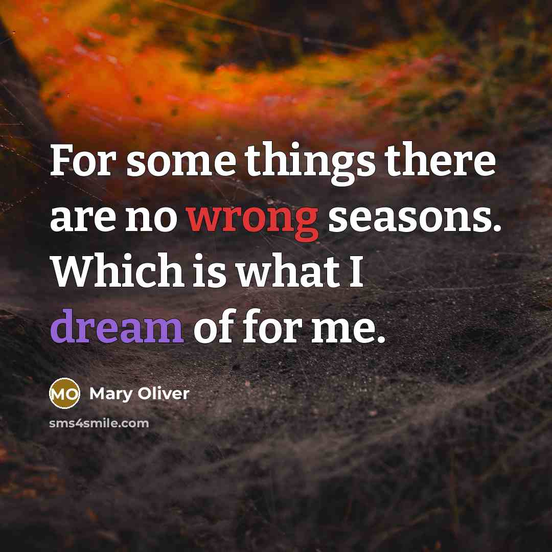 “For some things there are no wrong seasons. Which is what I dream of for me.” quote by Mary Oliver