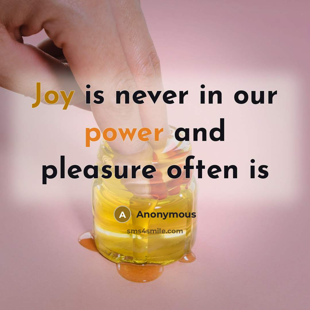 “Joy is never in our power and pleasure often is” quote by Anonymous