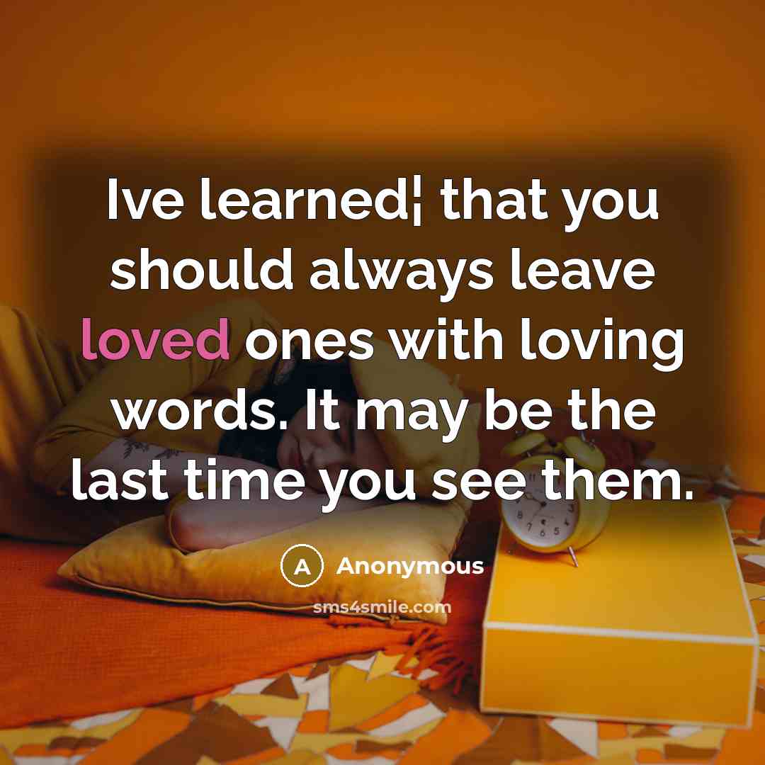 “Ive learned¦ that you should always leave loved ones with loving words. It may be the last time you see them.” quote by Anonymous