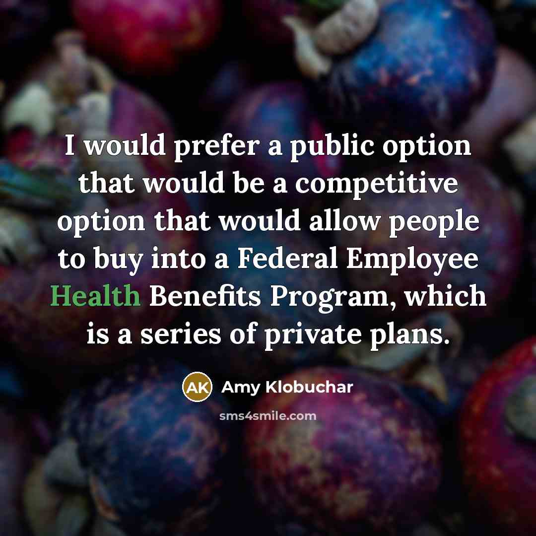 “I would prefer a public option that would be a competitive option that would allow people to buy into a Federal Employee Health Benefits Program, which is a series of private plans.” quote by Amy Klobuchar