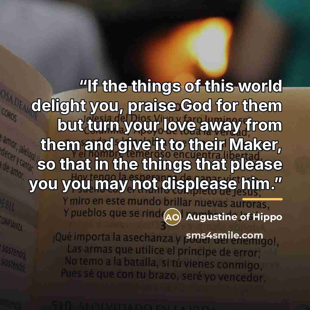 “If the things of this world delight you, praise God for them but turn your love away from them and give it to their Maker, so that in the things that please you you may not displease him.” quote by Augustine of Hippo