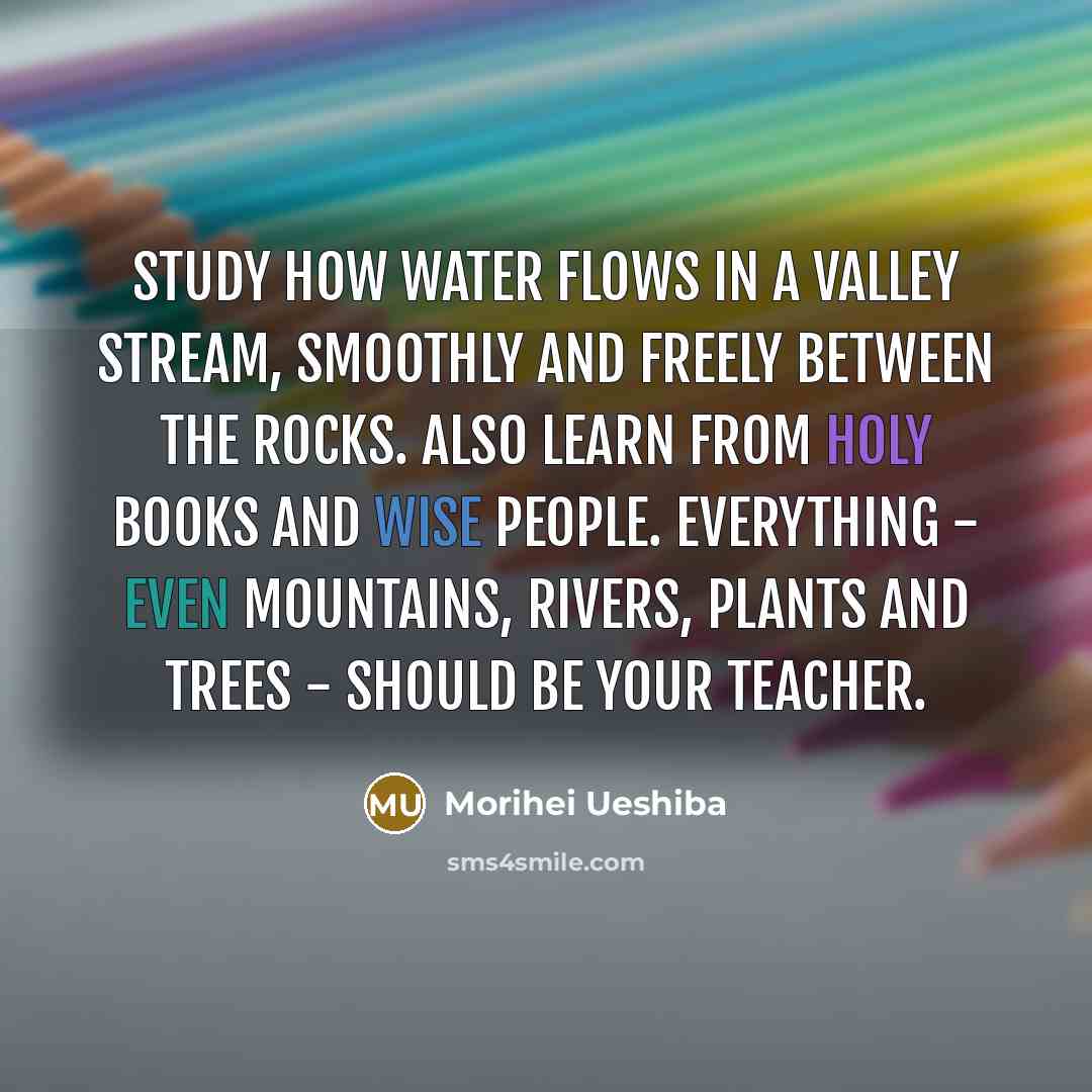 “Study how water flows in a valley stream, smoothly and freely between the rocks. Also learn from holy books and wise people. Everything - even mountains, rivers, plants and trees - should be your teacher.” quote by Morihei Ueshiba