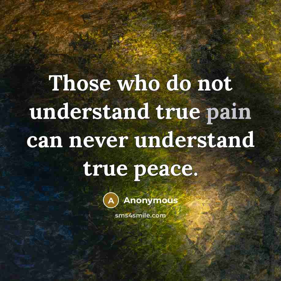 “Those who do not understand true pain can never understand true peace.” quote by Anonymous