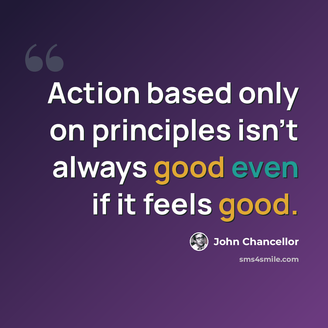 “Action based only on principles isn't always good even if it feels good.” quote by John Chancellor