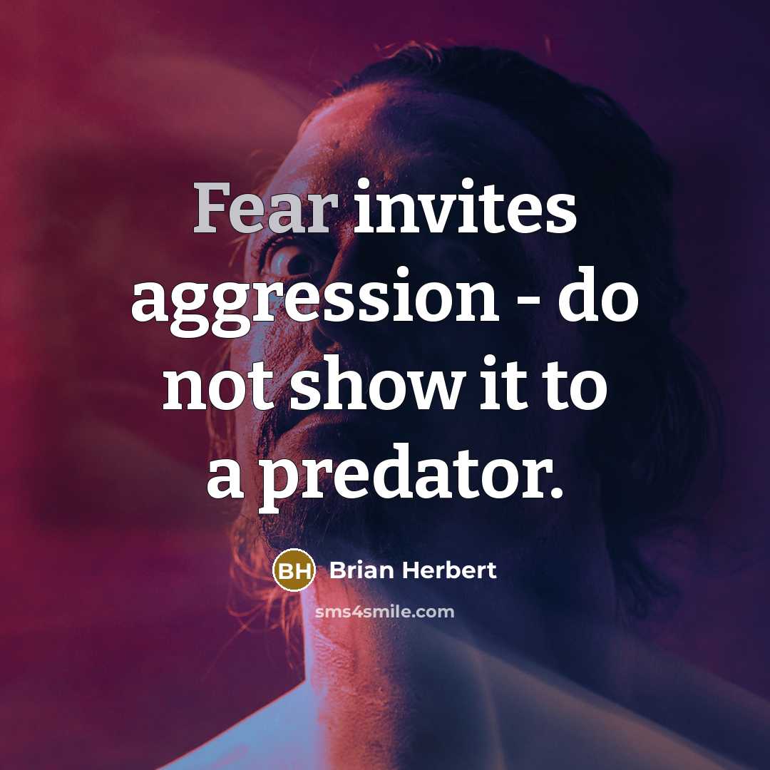 “Fear invites aggression - do not show it to a predator.” quote by Brian Herbert