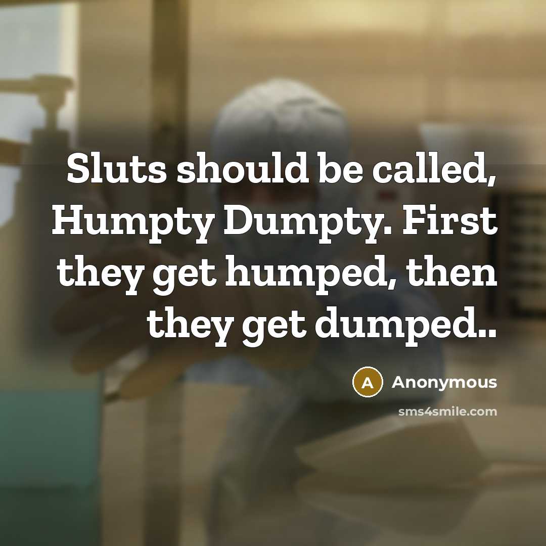 “Sluts should be called, Humpty Dumpty. First they get humped, then they get dumped..” quote by Anonymous