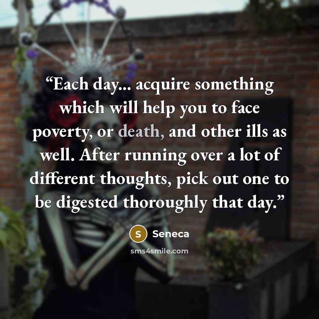 “Each day... acquire something which will help you to face poverty, or death, and other ills as well. After running over a lot of different thoughts, pick out one to be digested thoroughly that day.” quote by Seneca