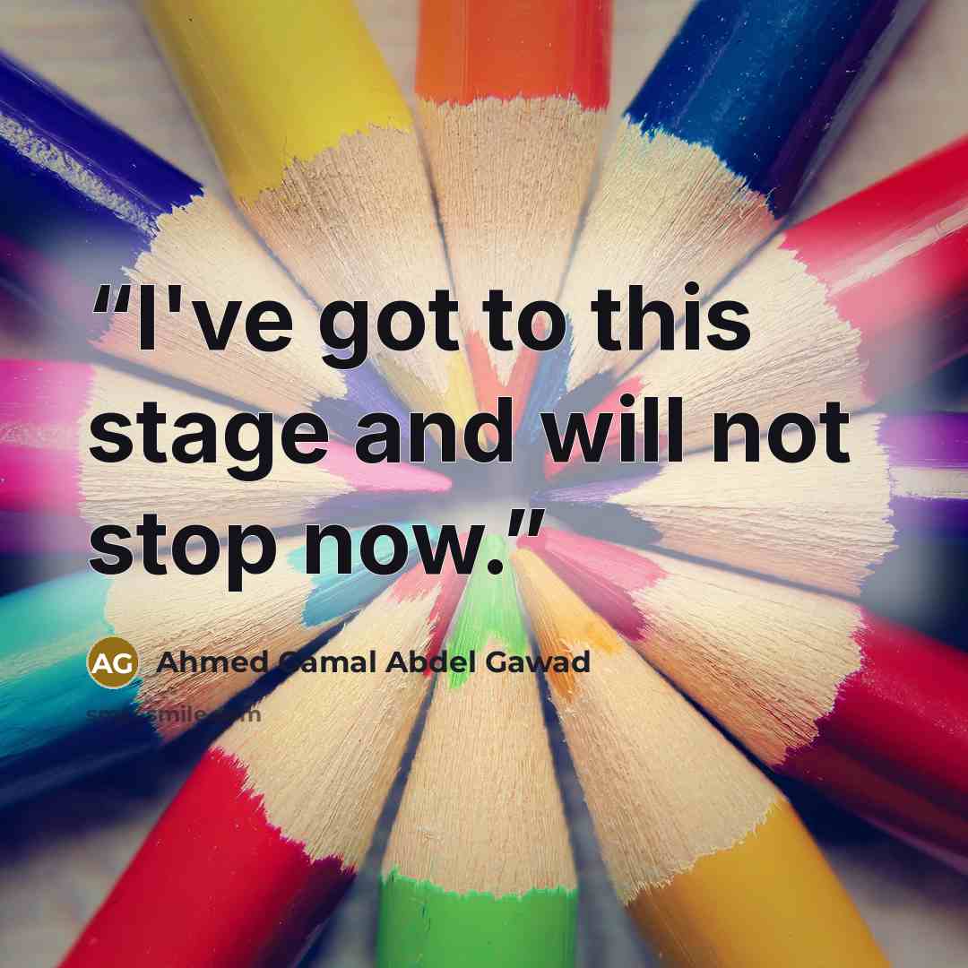 “I've got to this stage and will not stop now.” quote by Ahmed Gamal Abdel Gawad