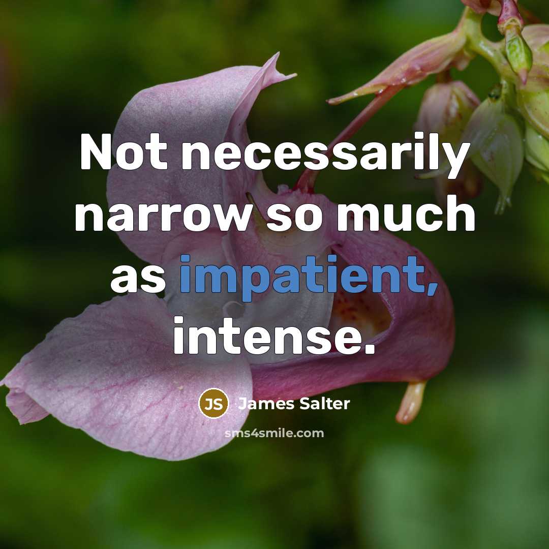 “Not necessarily narrow so much as impatient, intense.” quote by James Salter