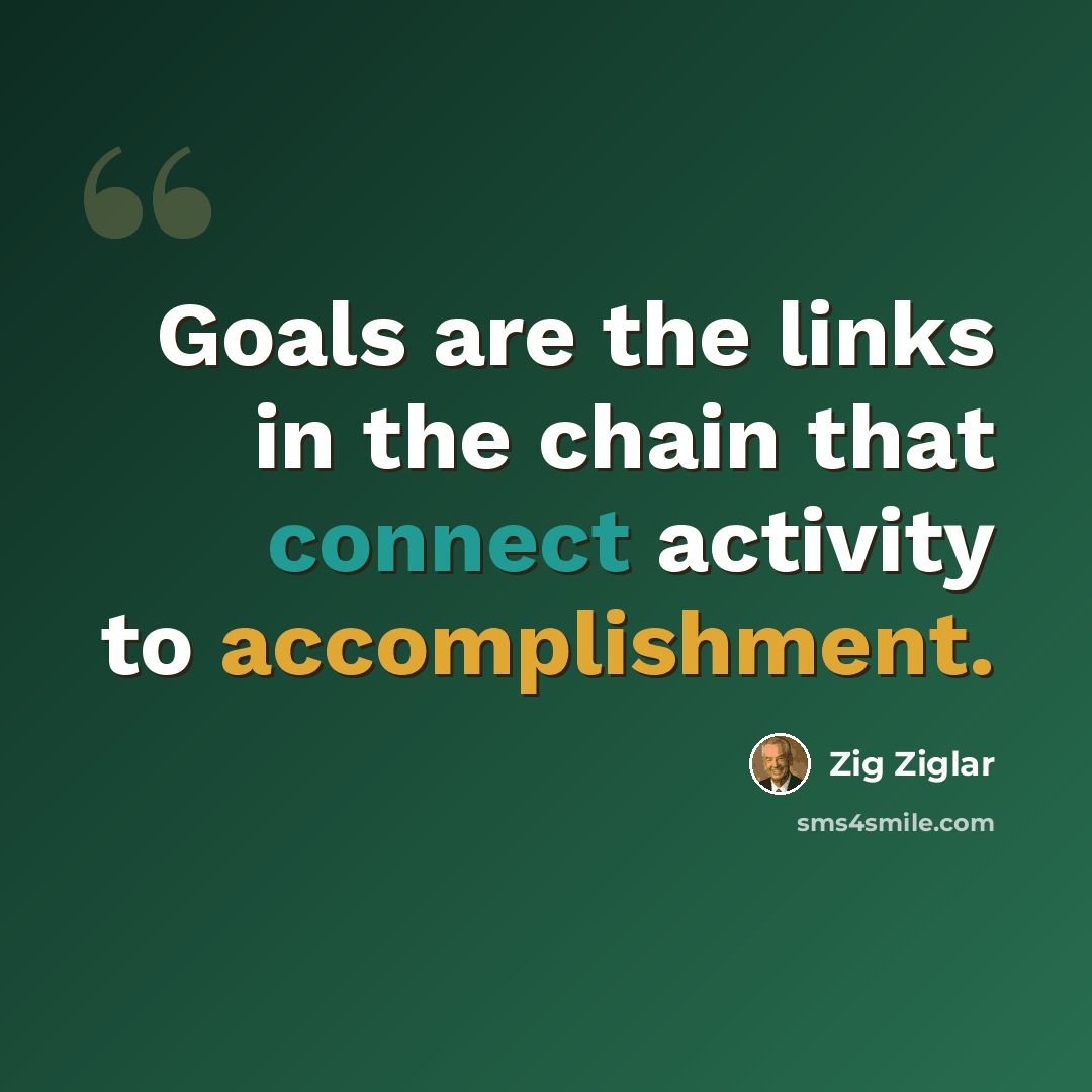 “Goals are the links in the chain that connect activity to accomplishment.” quote by Zig Ziglar