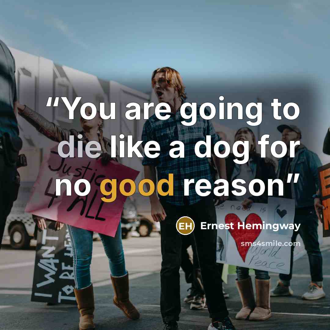 “You are going to die like a dog for no good reason” quote by Ernest Hemingway