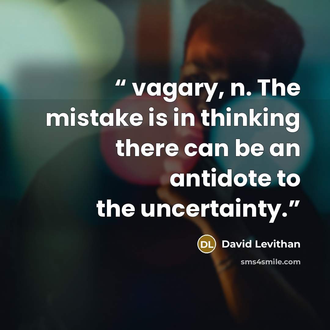 “vagary, n. The mistake is in thinking there can be an antidote to the uncertainty.” quote by David Levithan