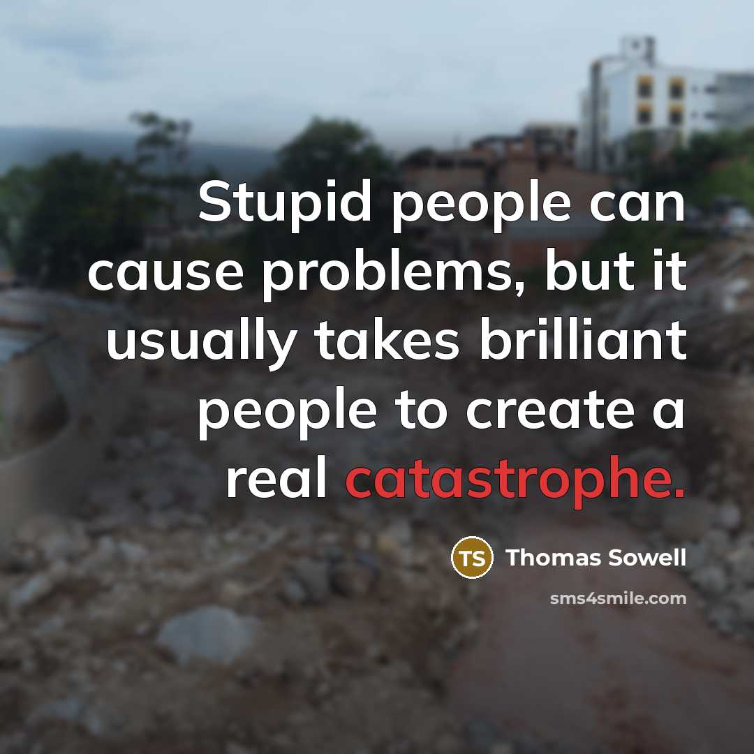“Stupid people can cause problems, but it usually takes brilliant people to create a real catastrophe.” quote by Thomas Sowell