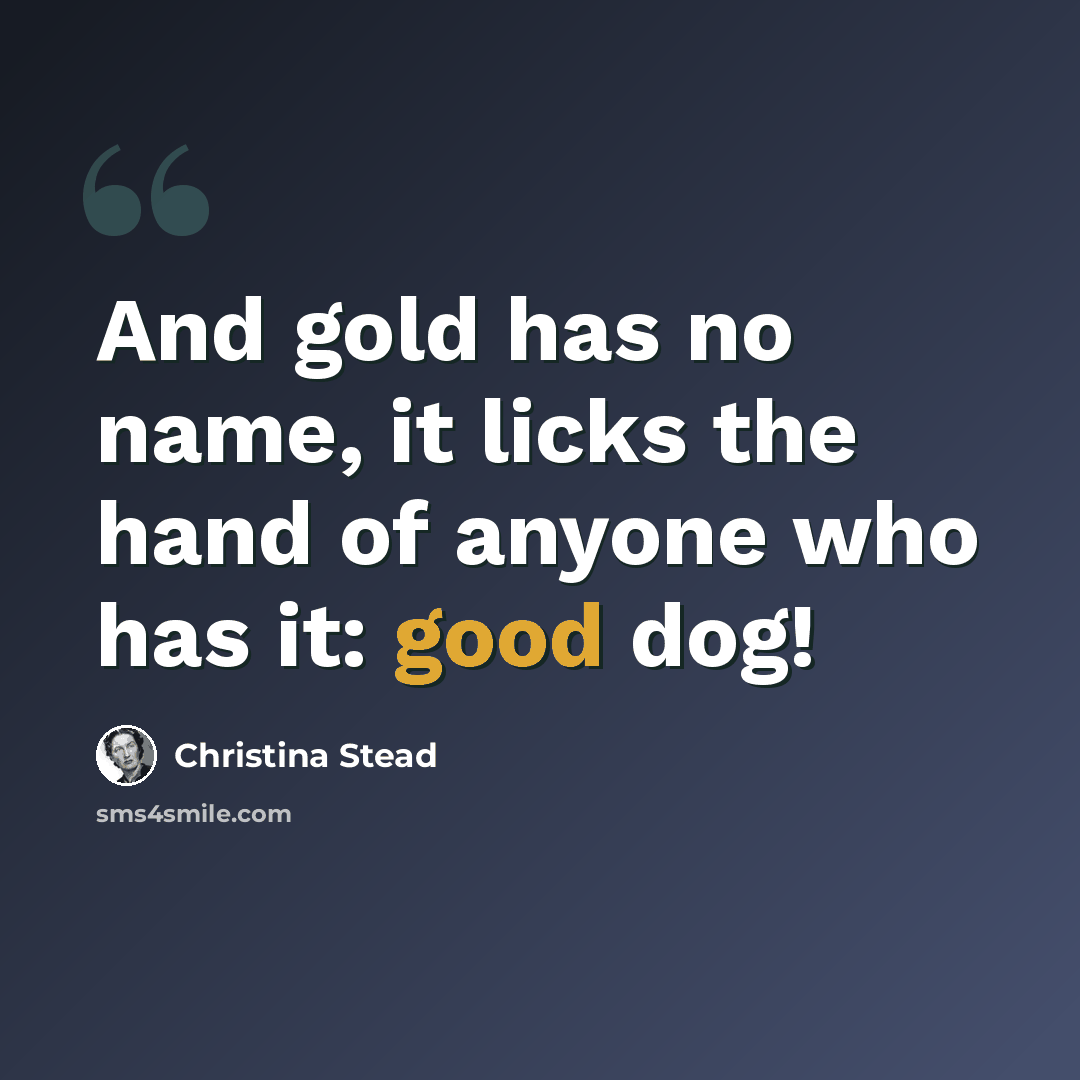 “And gold has no name, it licks the hand of anyone who has it: good dog!” quote by Christina Stead