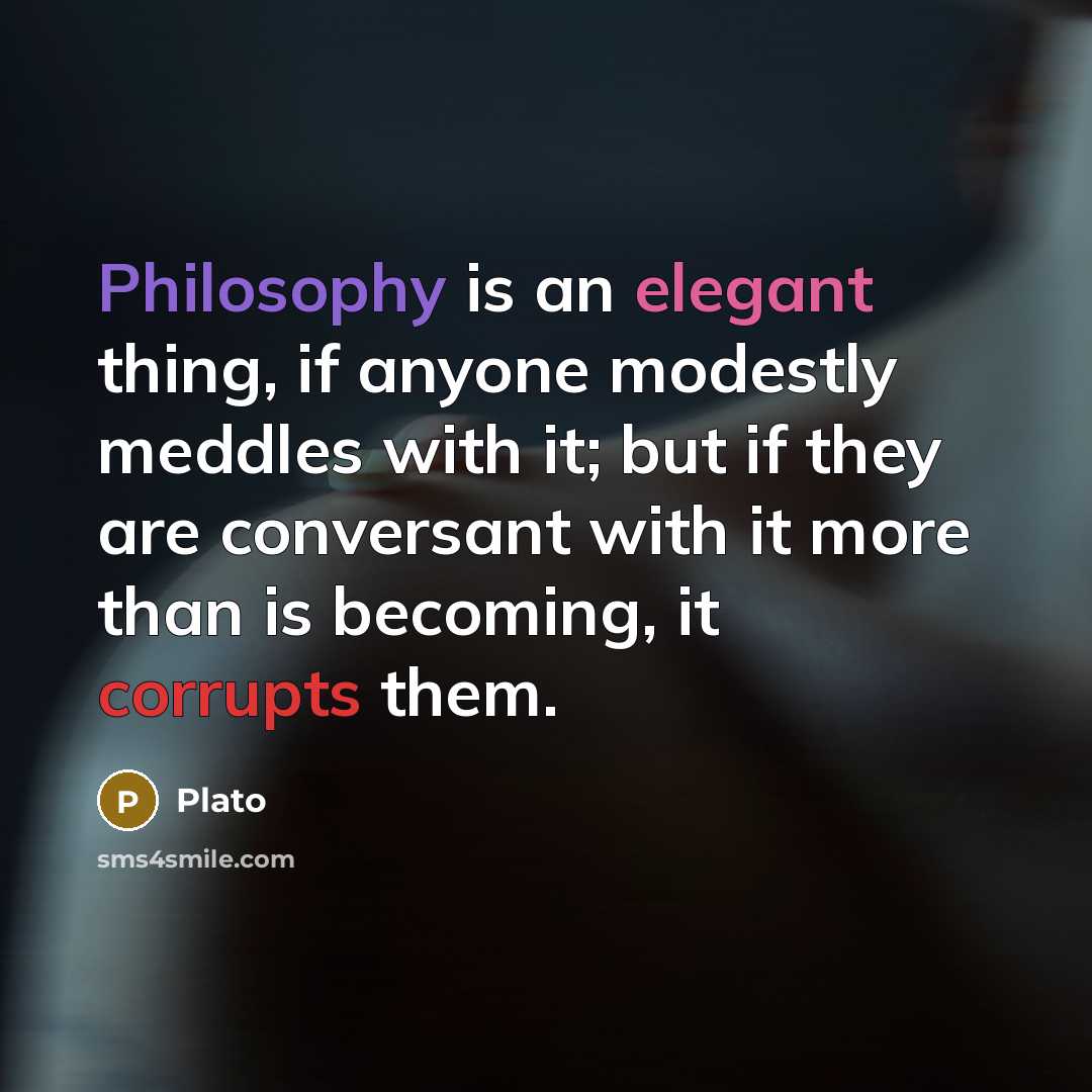 “Philosophy is an elegant thing, if anyone modestly meddles with it; but if they are conversant with it more than is becoming, it corrupts them.” quote by Plato