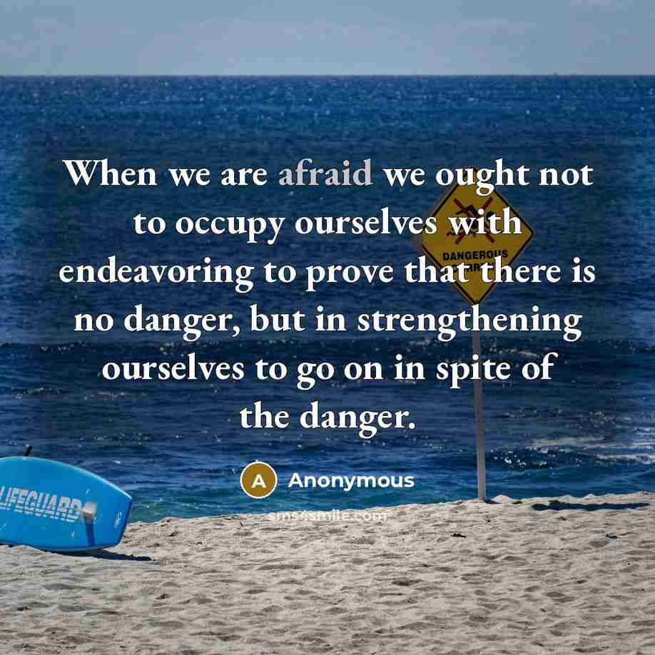 “When we are afraid we ought not to occupy ourselves with endeavoring to prove that there is no danger, but in strengthening ourselves to go on in spite of the danger.” quote by Anonymous