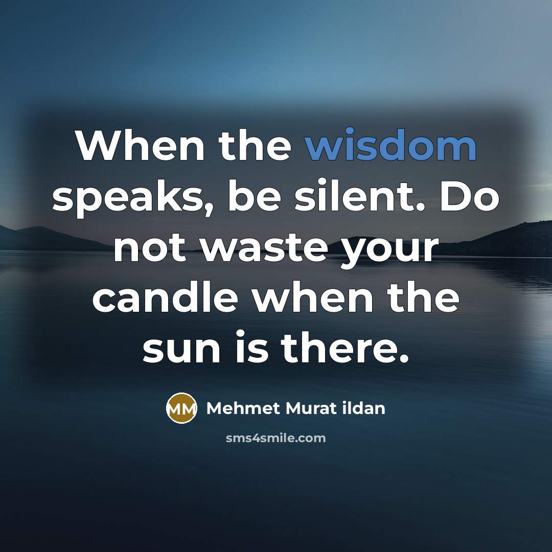“When the wisdom speaks, be silent. Do not waste your candle when the sun is there.” quote by Mehmet Murat Ildan