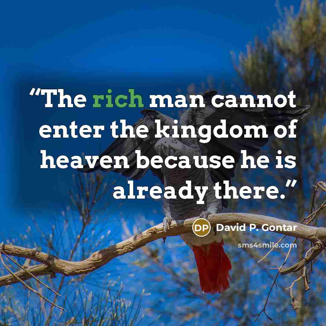 “The rich man cannot enter the kingdom of heaven because he is already there.” quote by David P. Gontar