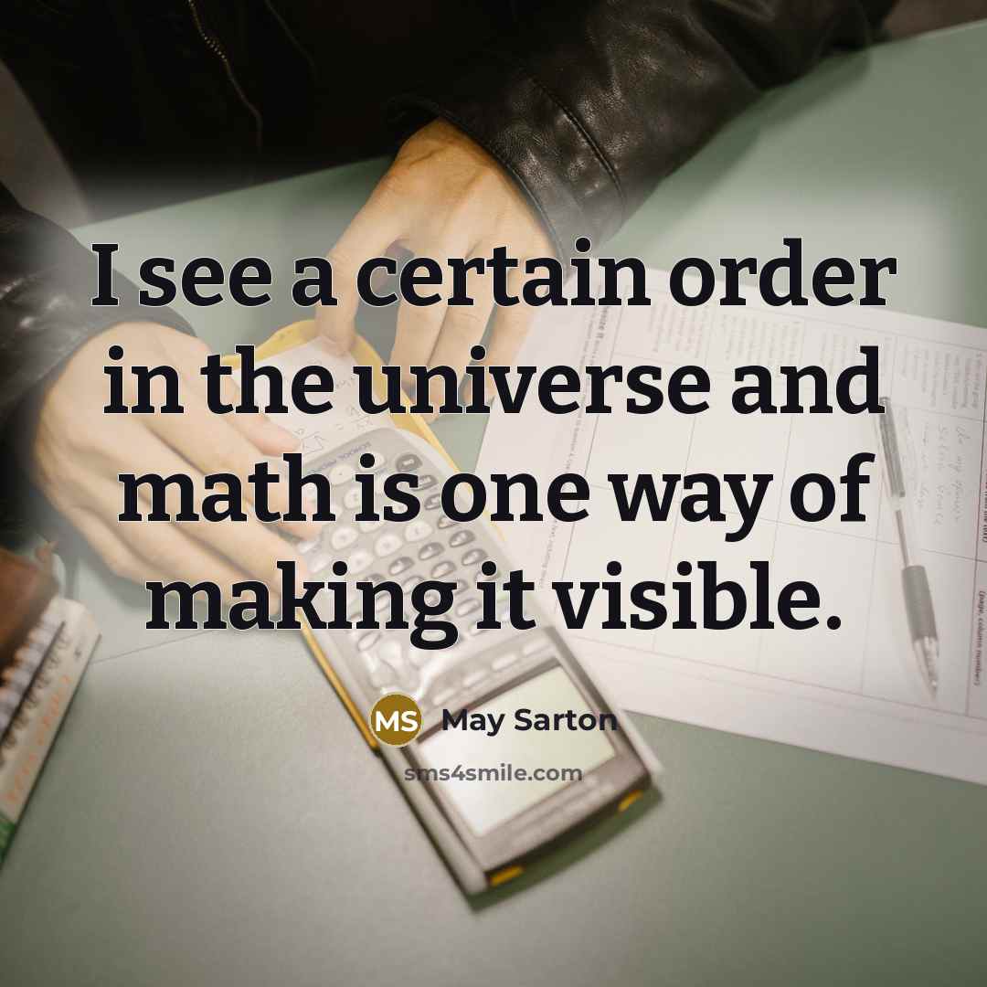 “I see a certain order in the universe and math is one way of making it visible.” quote by May Sarton