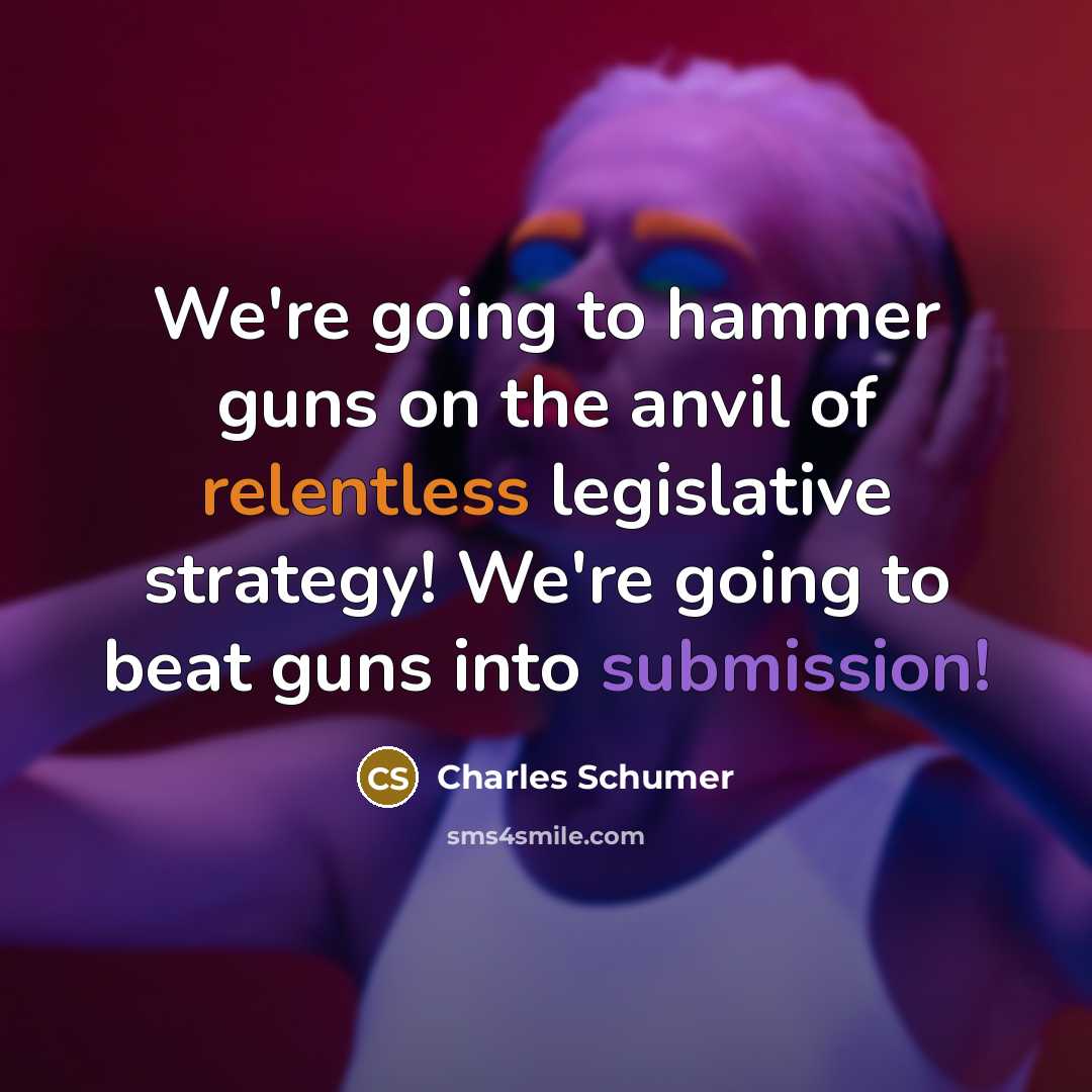“We're going to hammer guns on the anvil of relentless legislative strategy! We're going to beat guns into submission!” quote by Charles Schumer