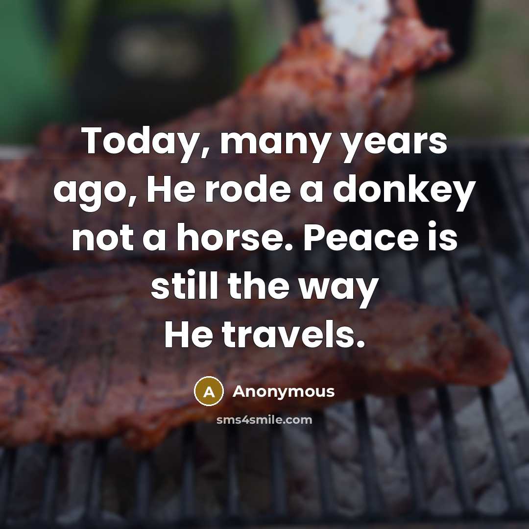 “Today, many years ago, He rode a donkey not a horse. Peace is still the way He travels.” quote by Anonymous