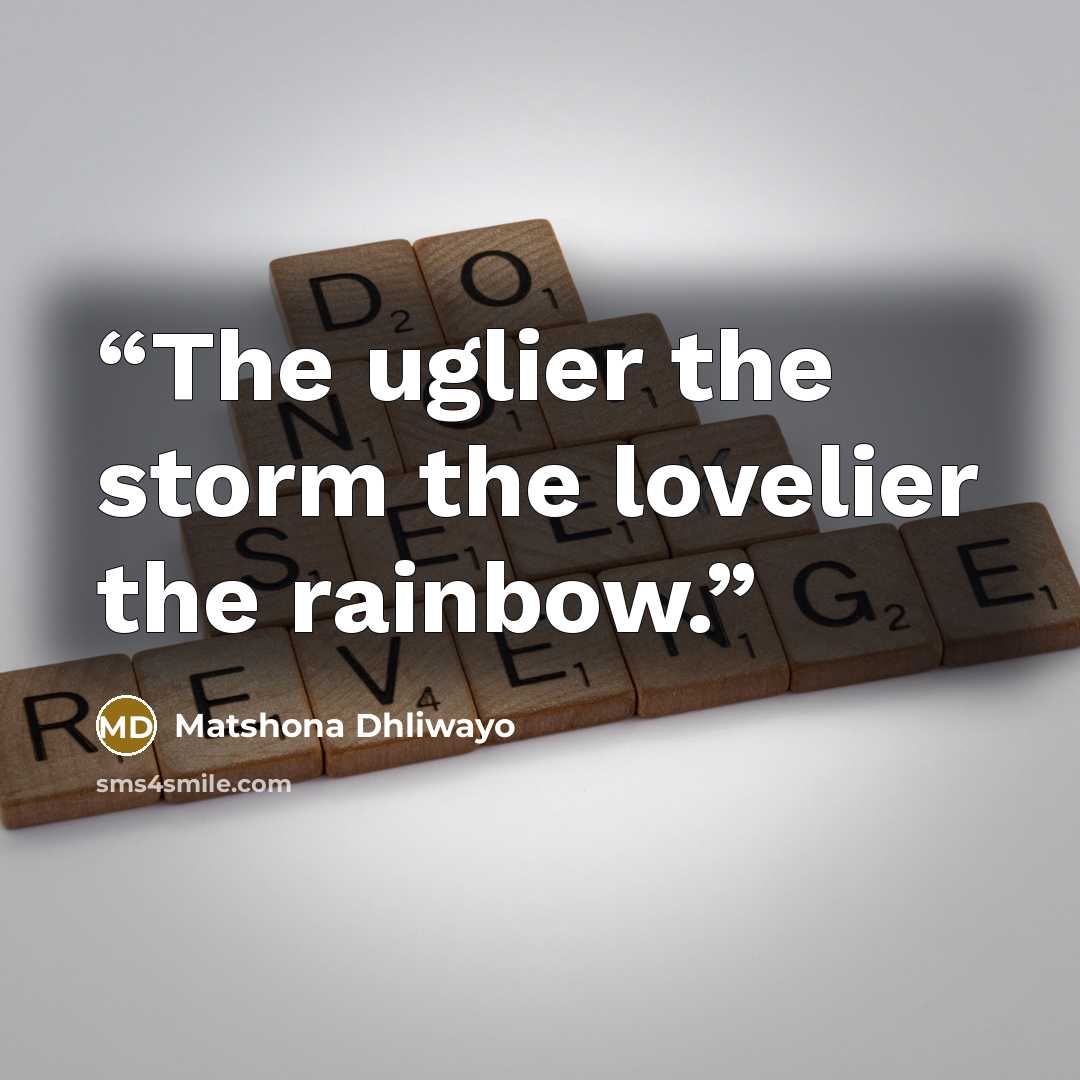 “The uglier the storm the lovelier the rainbow.” quote by Matshona Dhliwayo